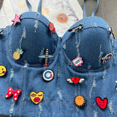 Hot American Fashionable All-Match Camisole Denim Crop Top